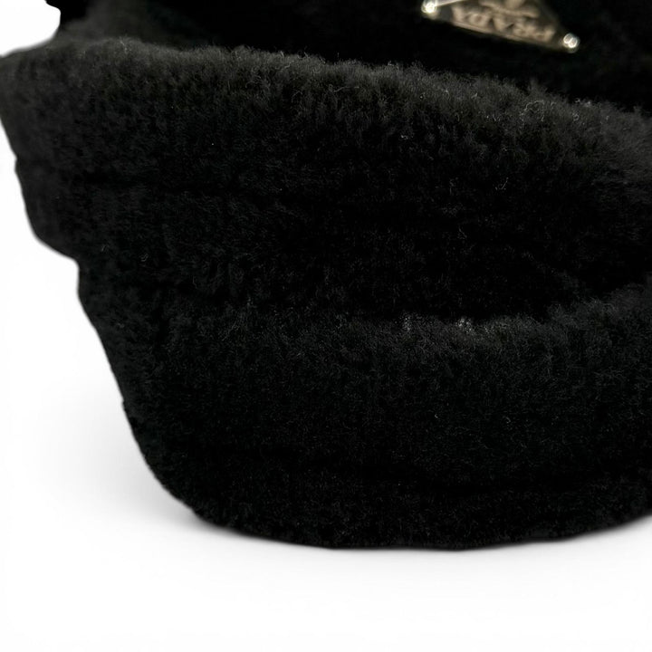 極美品★PRADA プラダ 1BG378 ポーチ付 トライアングルロゴ 2WAY ムートン ファー バッグ ショルダーバッグ ブラック 保存袋付き