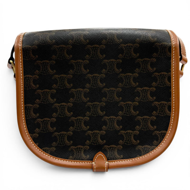 美品☆CELINE セリーヌ 19150 ミディアム フォルコ トリオンフキャンバス ショルダーバッグ タン ブラウン イタリア製 保存袋付き