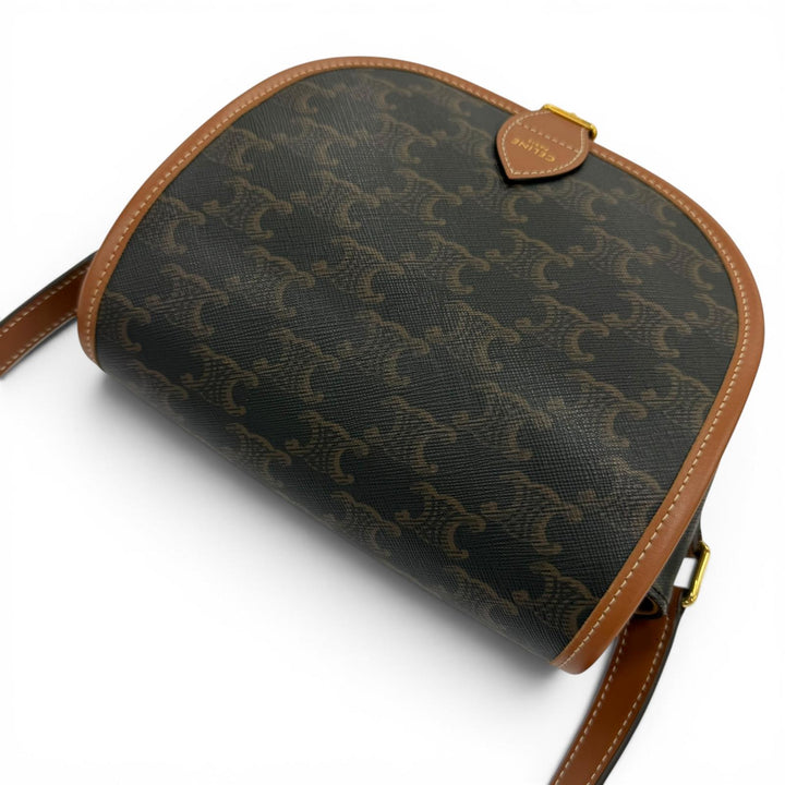 美品☆CELINE セリーヌ 19150 ミディアム フォルコ トリオンフキャンバス ショルダーバッグ タン ブラウン イタリア製 保存袋付き