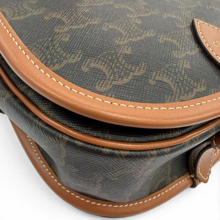 美品☆CELINE セリーヌ 19150 ミディアム フォルコ トリオンフキャンバス ショルダーバッグ タン ブラウン イタリア製 保存袋付き