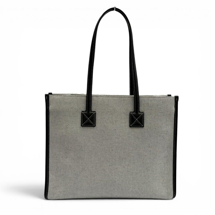 未使用品★BURBERRY バーバリー 8044137 フレヤトート ブラック ロゴデザイン レザー使い キャンバス トートバッグ 保存袋付
