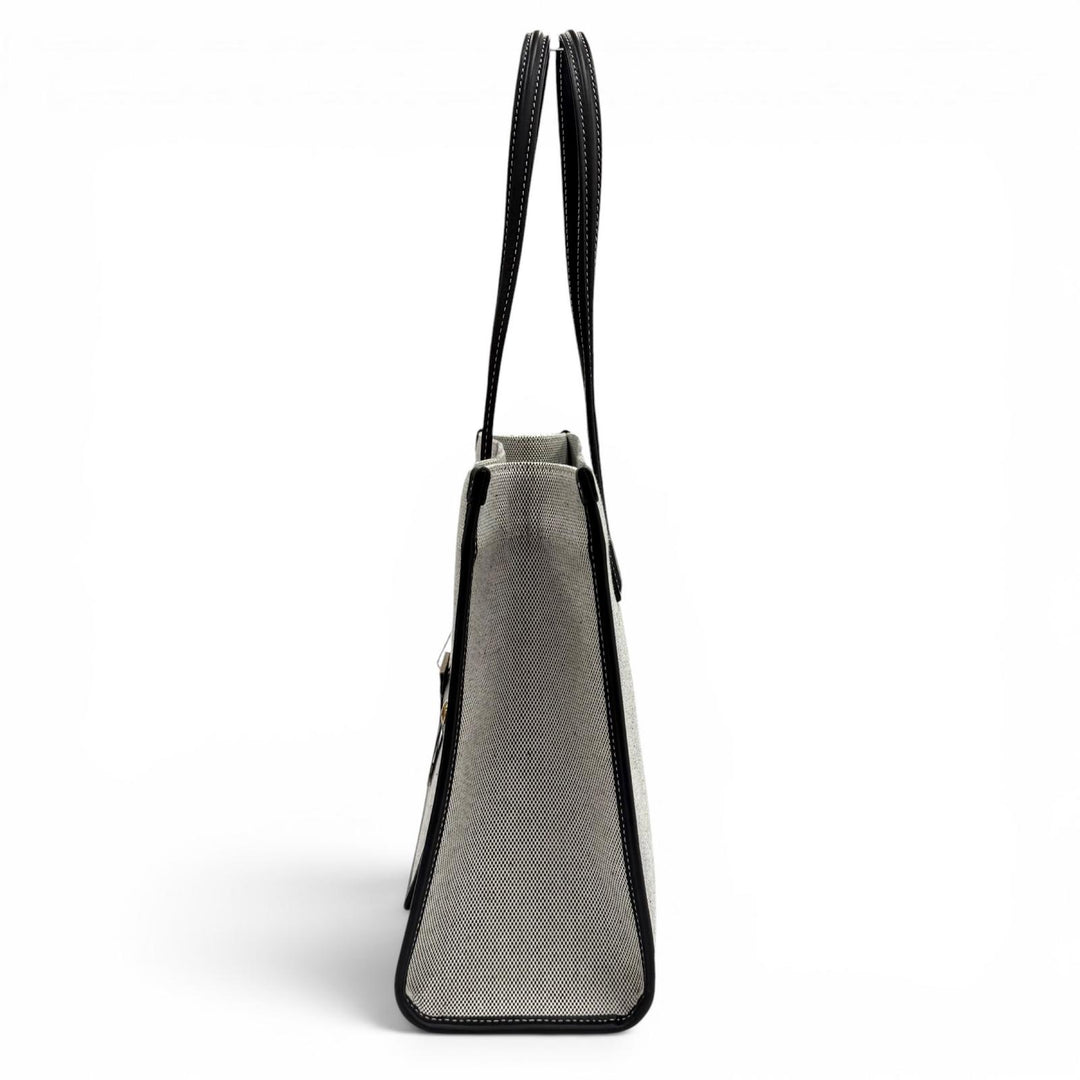 未使用品★BURBERRY バーバリー 8044137 フレヤトート ブラック ロゴデザイン レザー使い キャンバス トートバッグ 保存袋付