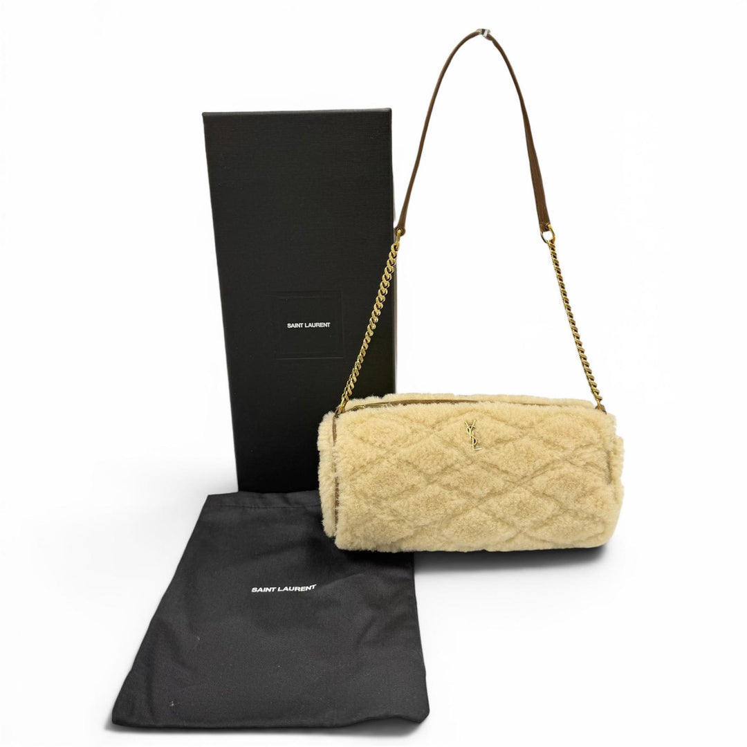 未使用品☆SAINT LAURENT PARIS サンローランパリ 699703 サド ムートン レザー使い YSL チェーンショルダー チューブバッグ ベージュ