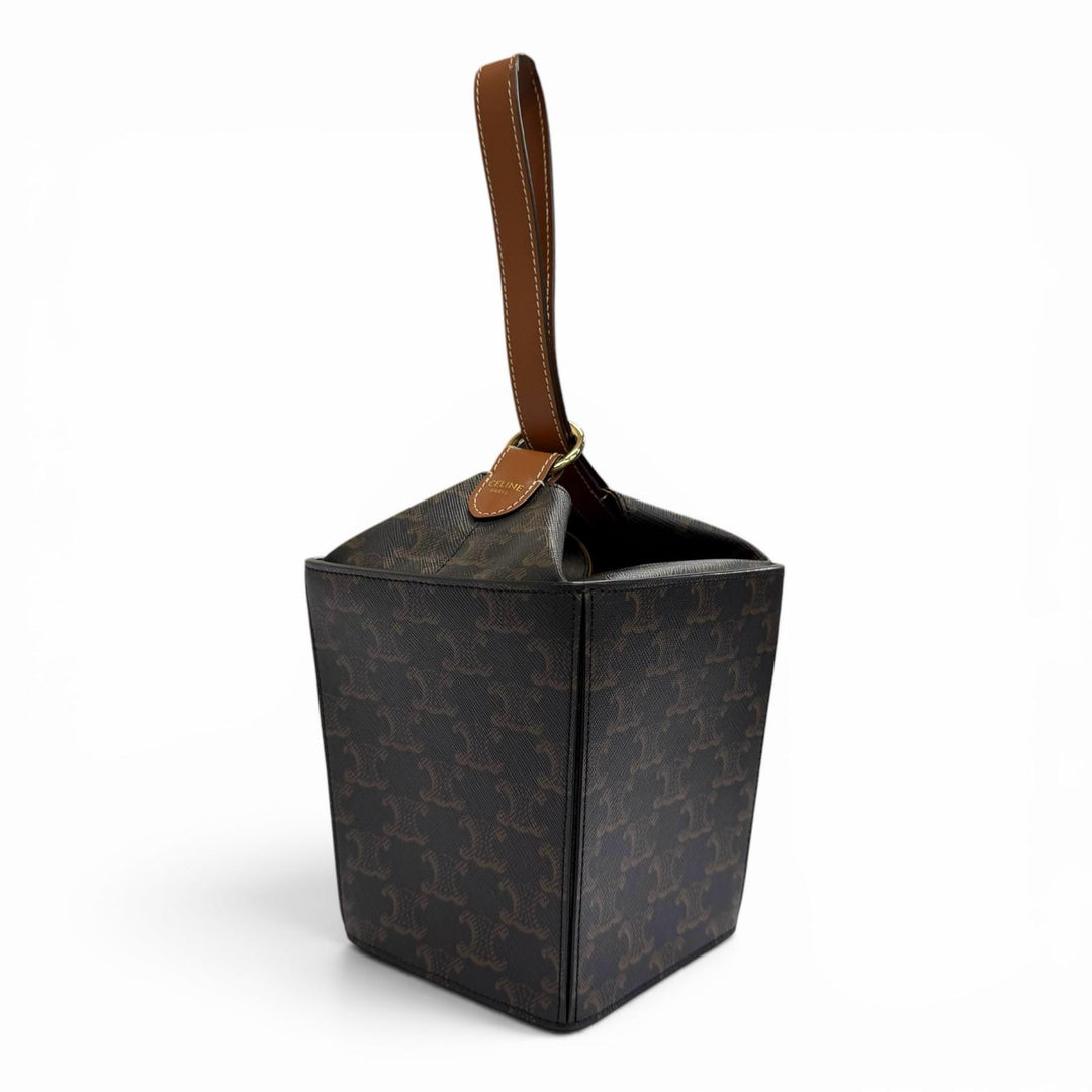 極美品△CELINE セリーヌ 19714 ストラップボックス トリオンフキャンバス ハンドバッグ ハンドバッグ タン ブラウン 伊製 レディース