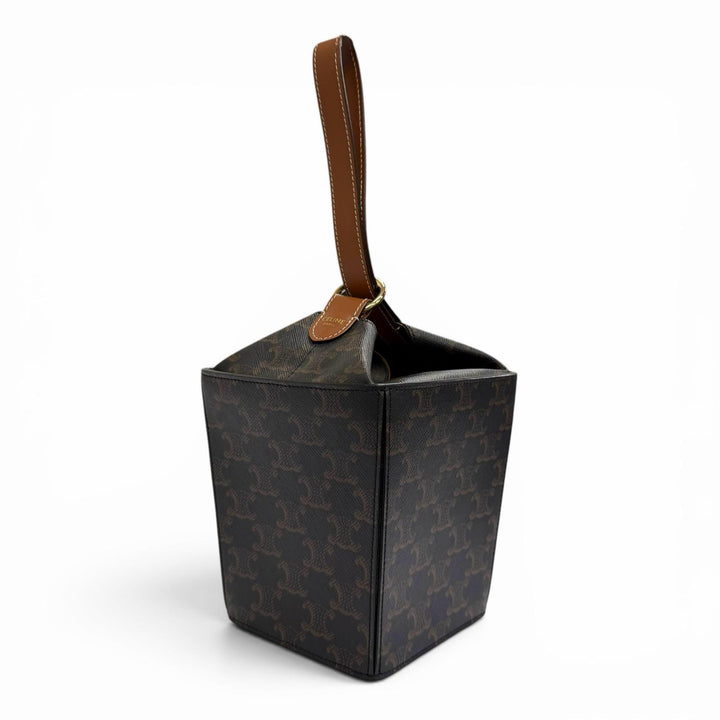 極美品△CELINE セリーヌ 19714 ストラップボックス トリオンフキャンバス ハンドバッグ ハンドバッグ タン ブラウン 伊製 レディース