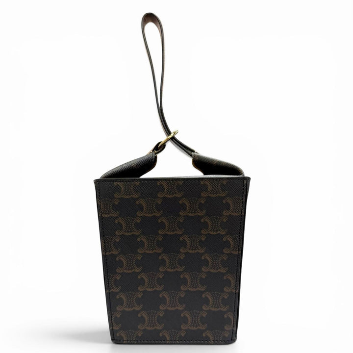 極美品△CELINE セリーヌ 19714 ストラップボックス トリオンフキャンバス ハンドバッグ ハンドバッグ タン ブラウン 伊製 レディース