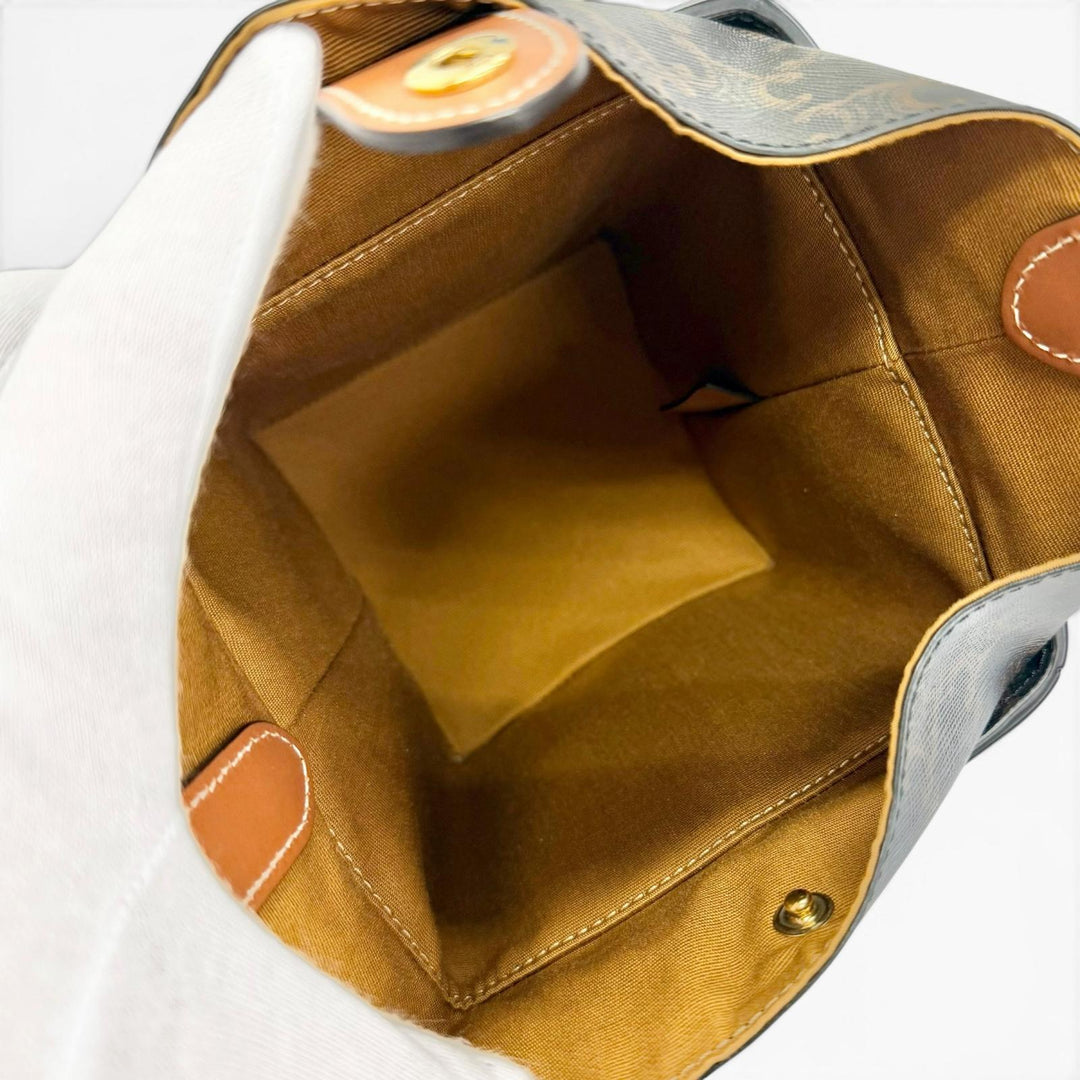 極美品△CELINE セリーヌ 19714 ストラップボックス トリオンフキャンバス ハンドバッグ ハンドバッグ タン ブラウン 伊製 レディース
