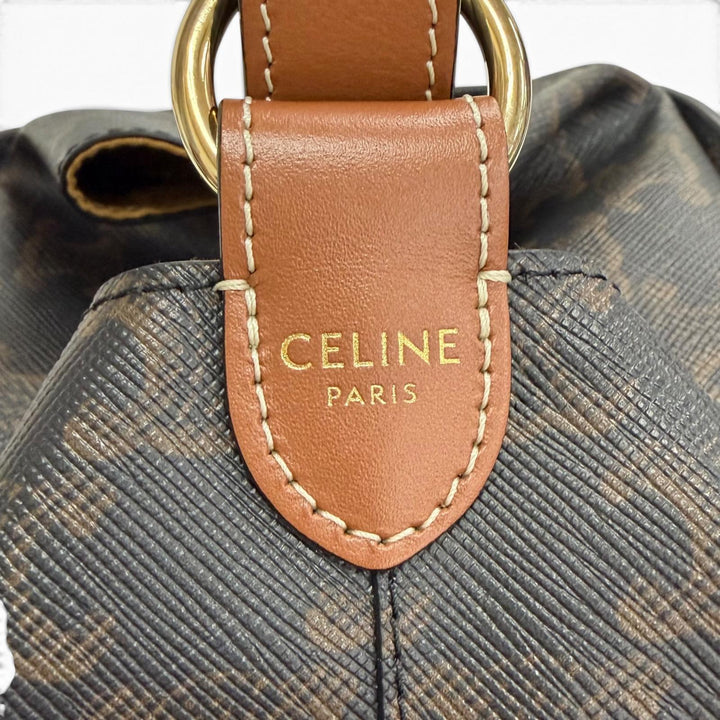 極美品△CELINE セリーヌ 19714 ストラップボックス トリオンフキャンバス ハンドバッグ ハンドバッグ タン ブラウン 伊製 レディース