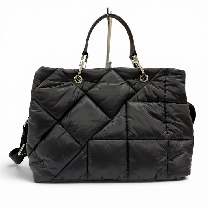 極美品◇EMPORIO ARMANI エンポリオ アルマーニ ポーチ付き ロゴショルダー キルティング レザーハンドル 2WAY ショルダー トートバッグ