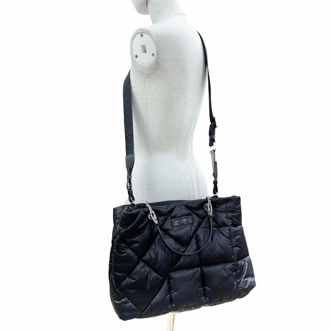 極美品◇EMPORIO ARMANI エンポリオ アルマーニ ポーチ付き ロゴショルダー キルティング レザーハンドル 2WAY ショルダー トートバッグ
