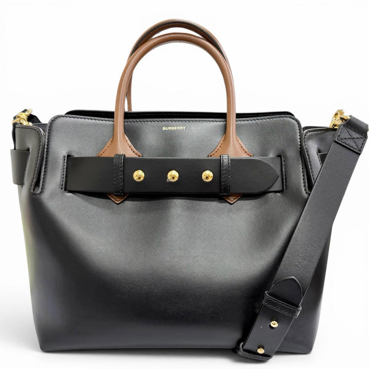 美品△BURBERRY バーバリー 8021279 ベルトバッグ スモール SM 2WAY レザー トートバッグ ショルダーバッグ ブラック ブラウン 保存袋付