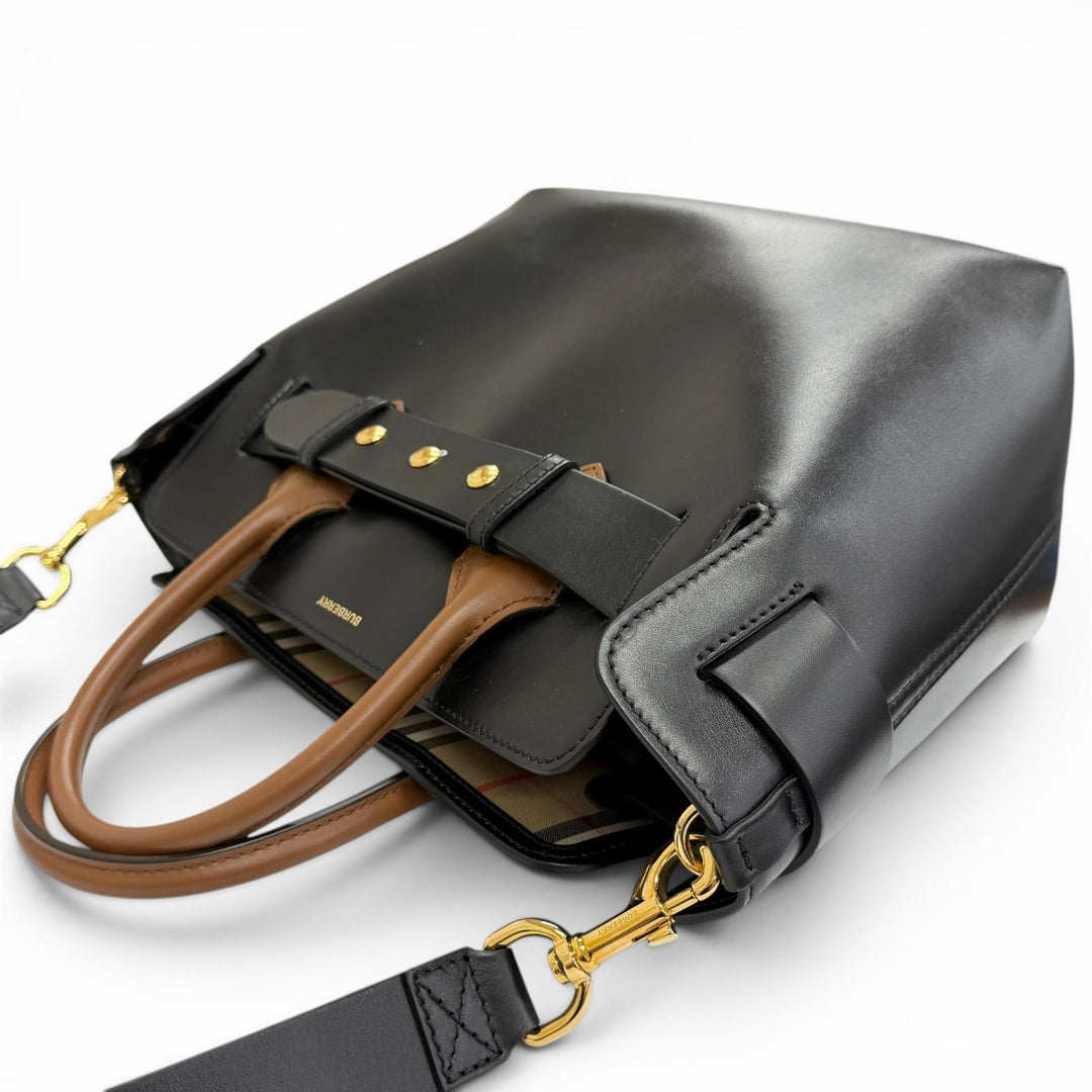 美品△BURBERRY バーバリー 8021279 ベルトバッグ スモール SM 2WAY レザー トートバッグ ショルダーバッグ ブラック ブラウン 保存袋付