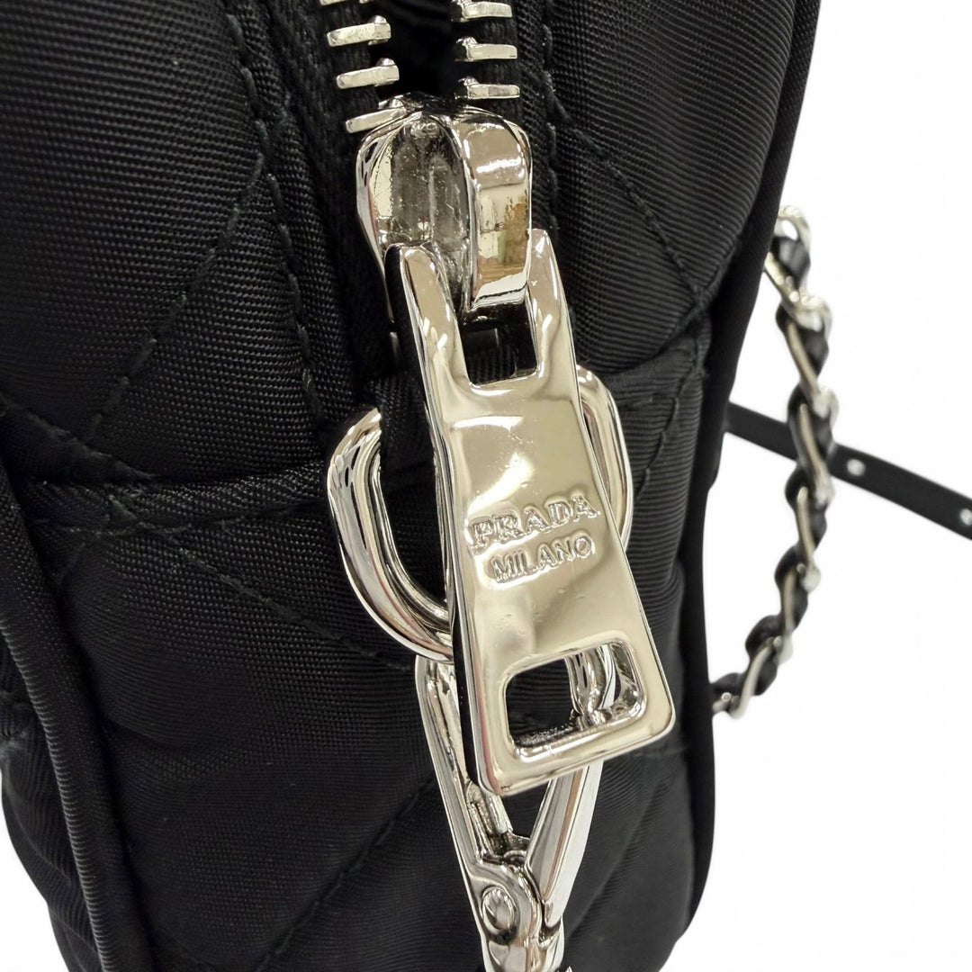 極美品☆PRADA プラダ 1BH910 テスートインプントゥ トライアングルロゴ レザー使い 2WAYハンドバッグ ショルダーバッグ ブラック