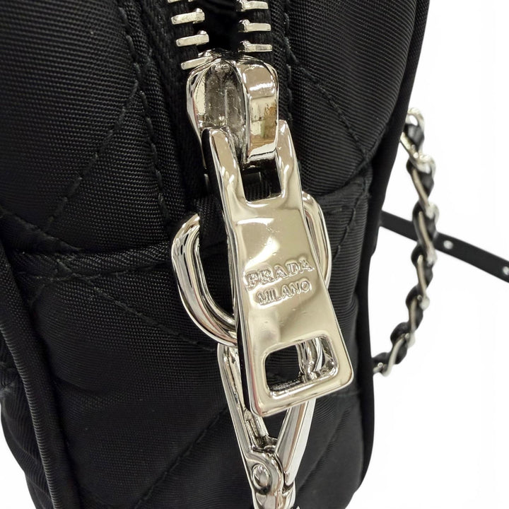 極美品☆PRADA プラダ 1BH910 テスートインプントゥ トライアングルロゴ レザー使い 2WAYハンドバッグ ショルダーバッグ ブラック