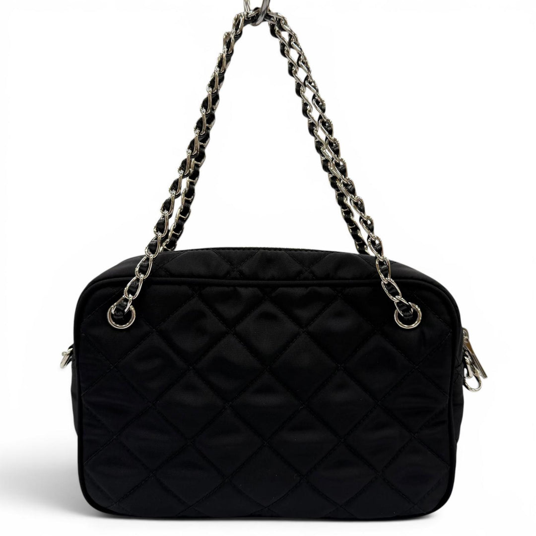 極美品☆PRADA プラダ 1BH910 テスートインプントゥ トライアングルロゴ レザー使い 2WAYハンドバッグ ショルダーバッグ ブラック