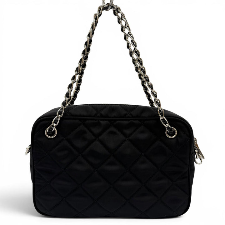 極美品☆PRADA プラダ 1BH910 テスートインプントゥ トライアングルロゴ レザー使い 2WAYハンドバッグ ショルダーバッグ ブラック