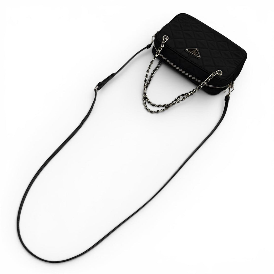 極美品☆PRADA プラダ 1BH910 テスートインプントゥ トライアングルロゴ レザー使い 2WAYハンドバッグ ショルダーバッグ ブラック