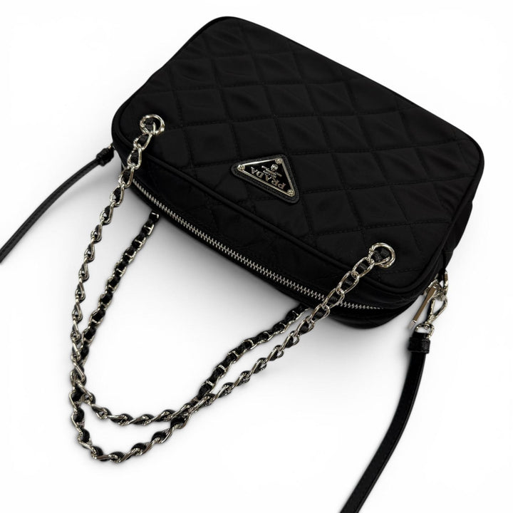 極美品☆PRADA プラダ 1BH910 テスートインプントゥ トライアングルロゴ レザー使い 2WAYハンドバッグ ショルダーバッグ ブラック