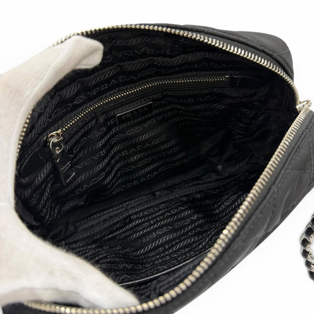 極美品☆PRADA プラダ 1BH910 テスートインプントゥ トライアングルロゴ レザー使い 2WAYハンドバッグ ショルダーバッグ ブラック