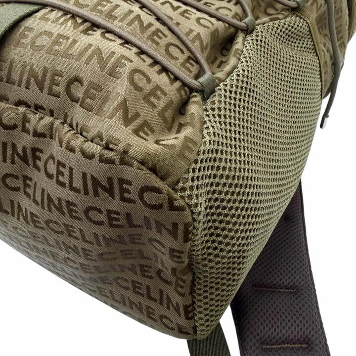 極美品□CELINE セリーヌ 198462 キャンバス 一部レザー ロゴ総柄 トレッキング リュックサック デイパック カーキ メンズ 保存袋付き