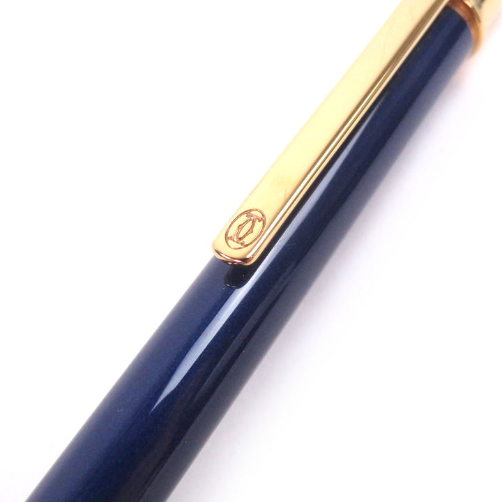 極美品□Cartier カルティエ ヴィンテージ マスト ドゥ カルティエ ツイスト式 ボールペン ブルー ゴールド フランス製 メンズ 筆記OK