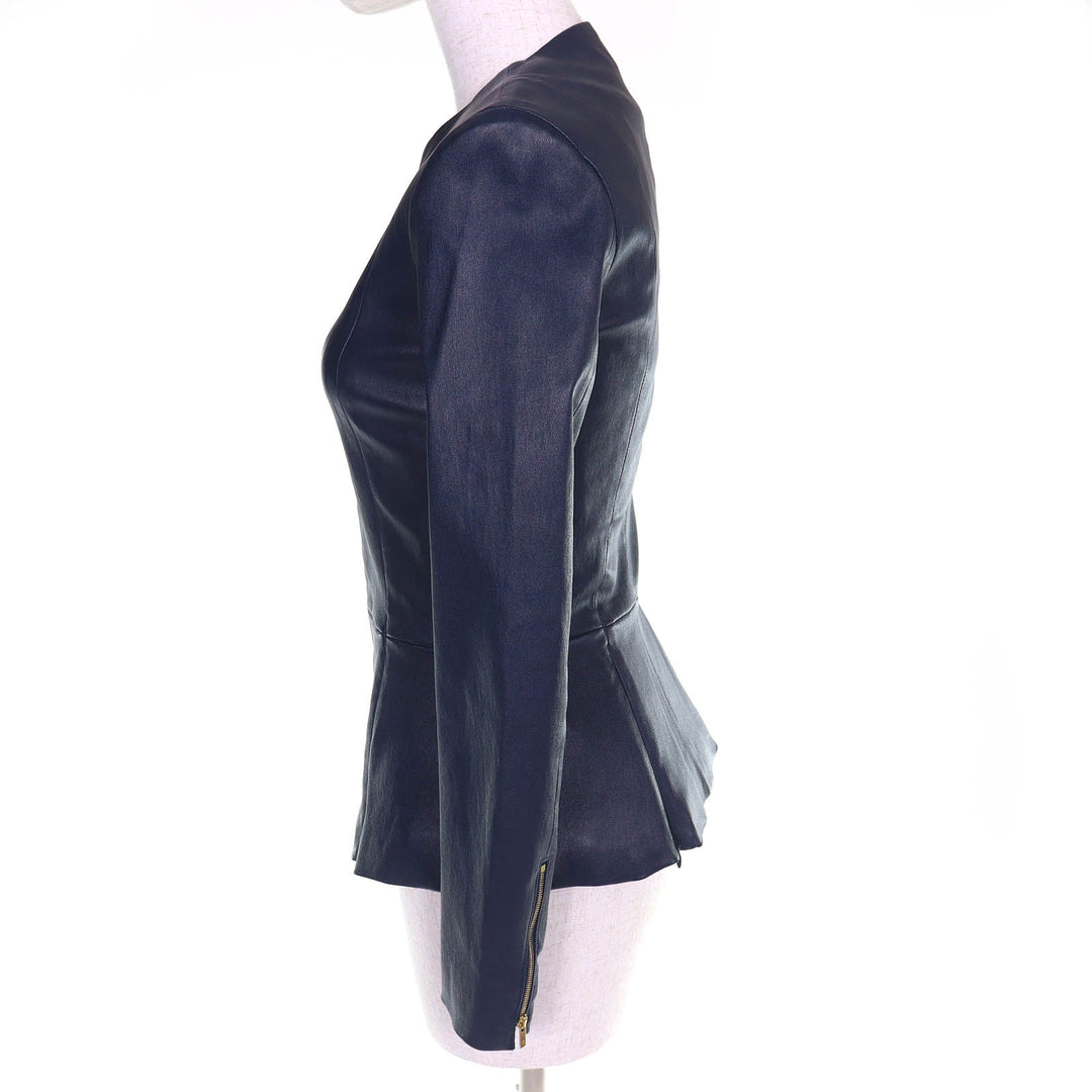 極美品△THE ROW ザロウ Anasta アナステ ラムレザー ノーカラージャケット 美シルエット ネイビー 0 USA製 正規品 レディース