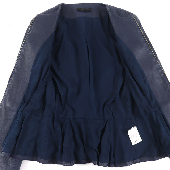 極美品△THE ROW ザロウ Anasta アナステ ラムレザー ノーカラージャケット 美シルエット ネイビー 0 USA製 正規品 レディース