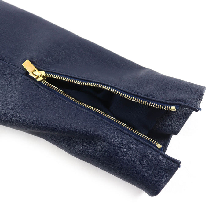 極美品△THE ROW ザロウ Anasta アナステ ラムレザー ノーカラージャケット 美シルエット ネイビー 0 USA製 正規品 レディース
