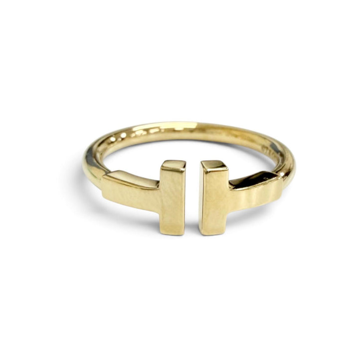 極美品△TIFFANY&amp;Co. ティファニー Tワイヤー リング 指輪 AU750(YG) イエローゴールド JP9号 重量3.11g 2018年5月購入 箱・保存袋付き