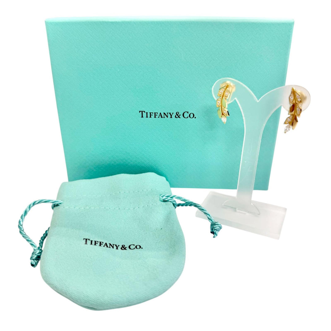 極美品△TIFFANY&amp;Co. ティファニー ビクトリア ヴァイン ダイヤ ピアス AU750(YG) 総ダイヤ0.33ct イエローゴールド 重量6.15g 箱 袋付き