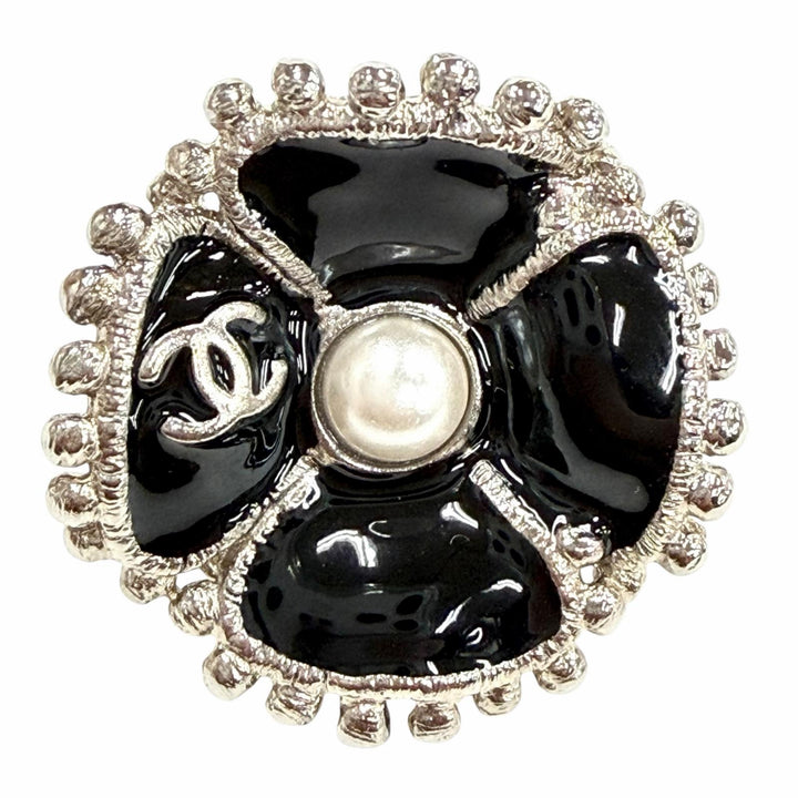 美品◇CHANEL シャネル F23K ABC214 カメリア パール ココマーク ピアス アクセサリー 両耳用 黒 シルバー金具 フランス製 レディース