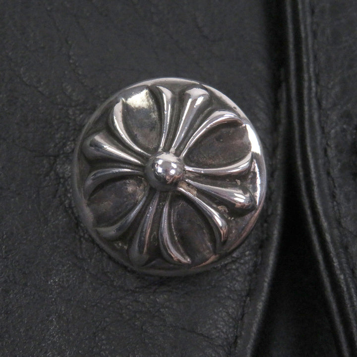 極美品□CHROME HEARTS クロムハーツ クラシック 2B クロスボールボタン スクロールラベル レザーベスト ブラック S USA製 正規品 メンズ
