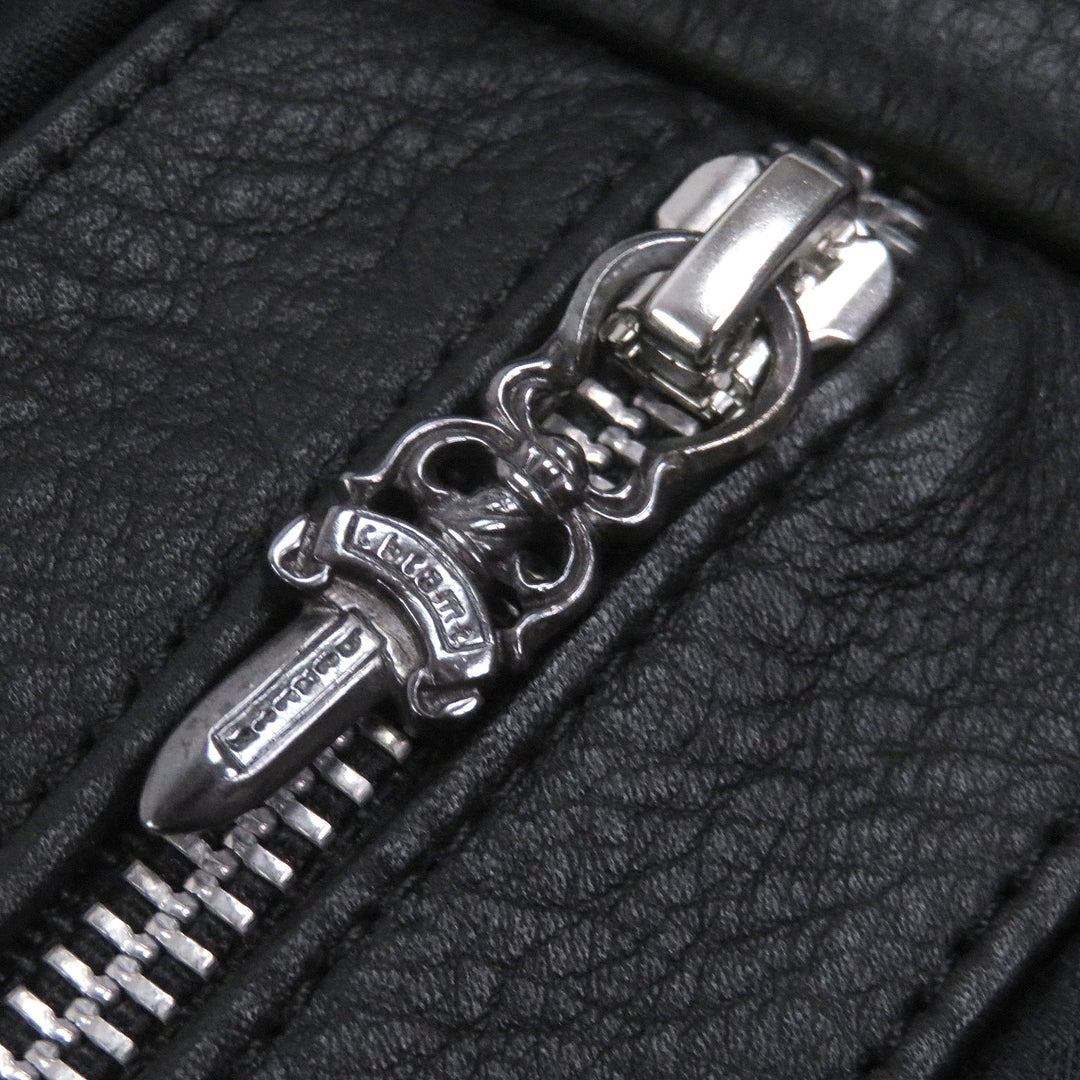 極美品□CHROME HEARTS クロムハーツ クラシック 2B クロスボールボタン スクロールラベル レザーベスト ブラック S USA製 正規品 メンズ