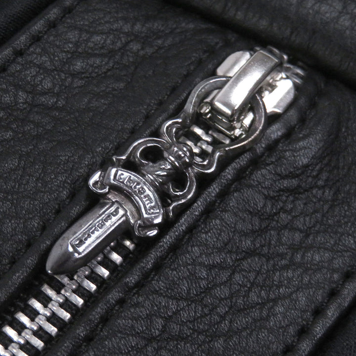 極美品□CHROME HEARTS クロムハーツ クラシック 2B クロスボールボタン スクロールラベル レザーベスト ブラック S USA製 正規品 メンズ