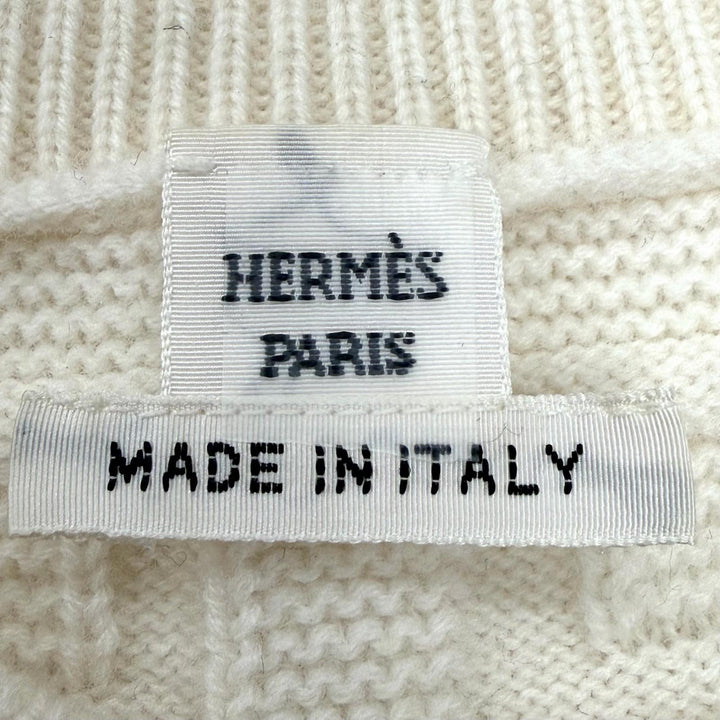 未使用品◇HERMES エルメス 22AW Hアッシュ バージンウール100％ クルーネック ニット セーター オフホワイト 36 伊製 正規品 レディース