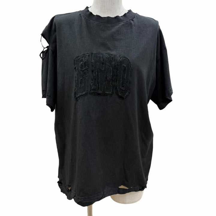 未使用品◇BALENCIAGA バレンシアガ 826344 コットン100％ EMOチームロゴ ボクシー デストロイ加工 半袖Ｔシャツ XS 正規品 レディース