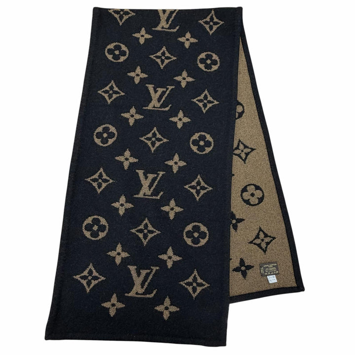 美品◇LOUIS VUITTON ルイヴィトン カシミヤ ウール モノグラム ブランケット ブラック ブラウン スコットランド製 正規品 レディース