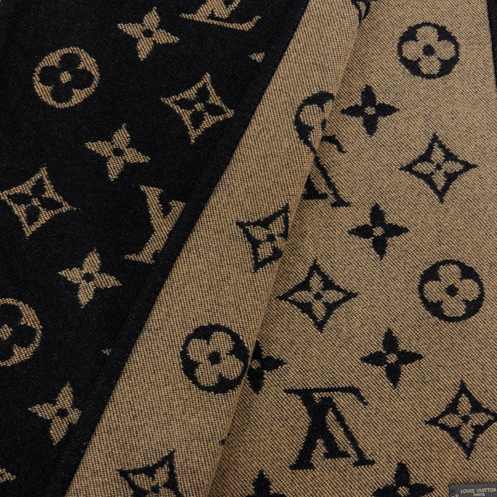 美品◇LOUIS VUITTON ルイヴィトン カシミヤ ウール モノグラム ブランケット ブラック ブラウン スコットランド製 正規品 レディース
