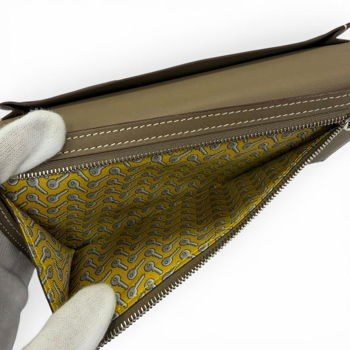 良品☆HERMES エルメス シチズンツイル ロング シルク使い エトゥープ シルバー金具 レザー ロングウォレット 長財布 W刻印 フランス製