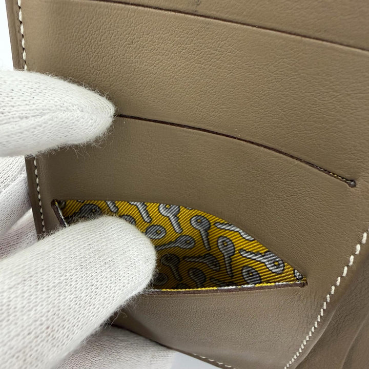 良品☆HERMES エルメス シチズンツイル ロング シルク使い エトゥープ シルバー金具 レザー ロングウォレット 長財布 W刻印 フランス製