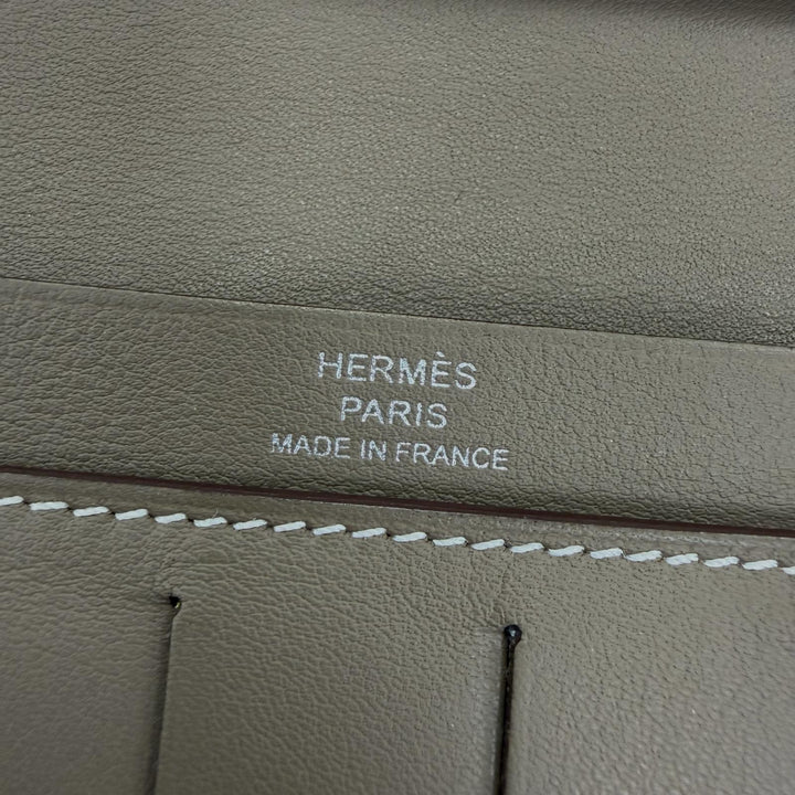 良品☆HERMES エルメス シチズンツイル ロング シルク使い エトゥープ シルバー金具 レザー ロングウォレット 長財布 W刻印 フランス製