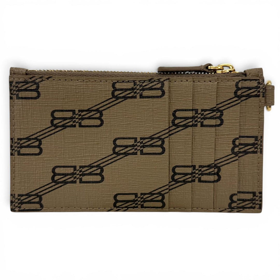 極美品▲BALENCIAGA バレンシアガ 594548 BB柄 ストラップ付 レザー パスケース カードケース ブラウン ゴールド イタリア製 レディース