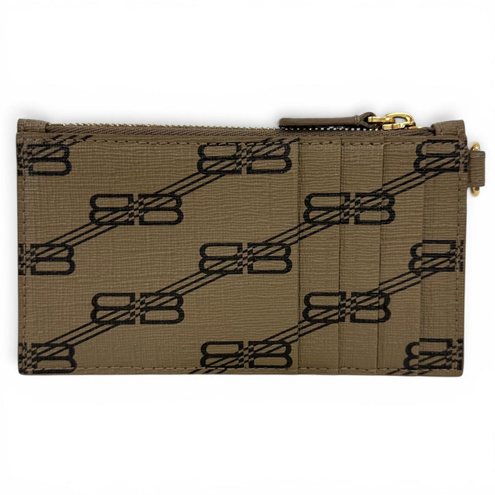 極美品▲BALENCIAGA バレンシアガ 594548 BB柄 ストラップ付 レザー パスケース カードケース ブラウン ゴールド イタリア製 レディース
