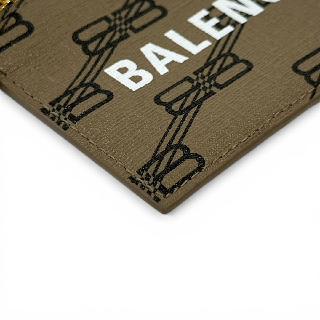 極美品▲BALENCIAGA バレンシアガ 594548 BB柄 ストラップ付 レザー パスケース カードケース ブラウン ゴールド イタリア製 レディース