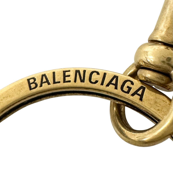 極美品▲BALENCIAGA バレンシアガ 594548 BB柄 ストラップ付 レザー パスケース カードケース ブラウン ゴールド イタリア製 レディース