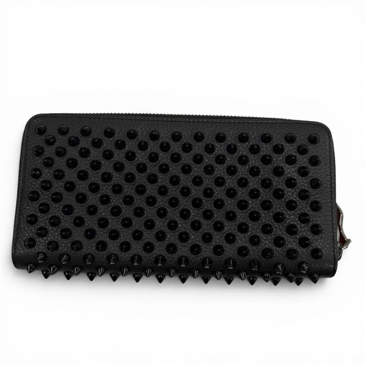 極美品▼Christian Louboutin クリスチャンルブタン パネトーネ スパイクスタッズ レザー ラウンドファスナー 長財布 メンズ レディース