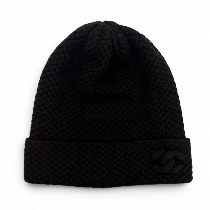 美品☆CHANEL シャネル 15B カシミヤ100％ ココマーク刺繍入り ビーニー ニット帽 ニットキャップ ブラック 正規品 レディース
