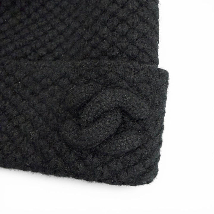美品☆CHANEL シャネル 15B カシミヤ100％ ココマーク刺繍入り ビーニー ニット帽 ニットキャップ ブラック 正規品 レディース