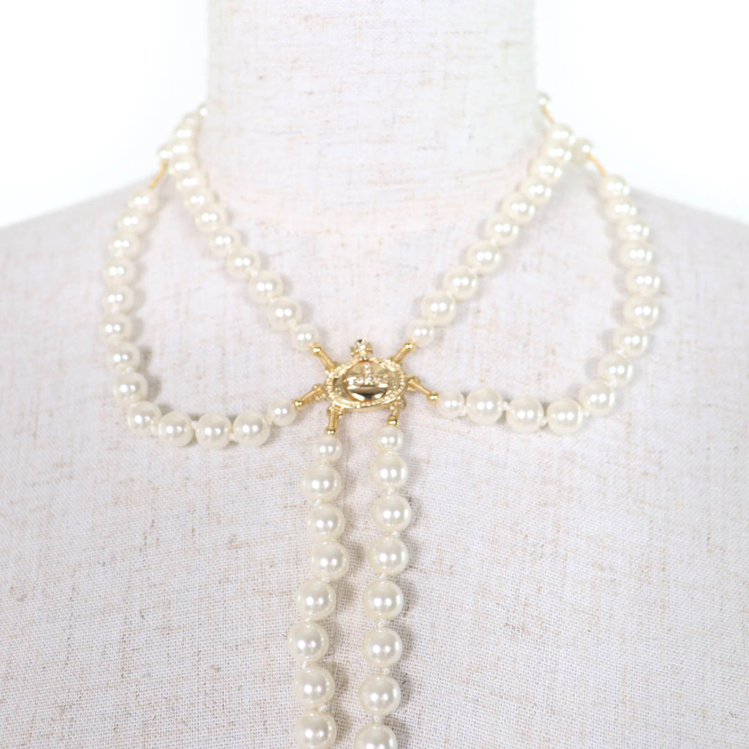 美品☆Vivienne Westwood ヴィヴィアンウエストウッド ブロークンパールチョーカ ラインストーン Fパール ネックレス ゴールド 箱付き