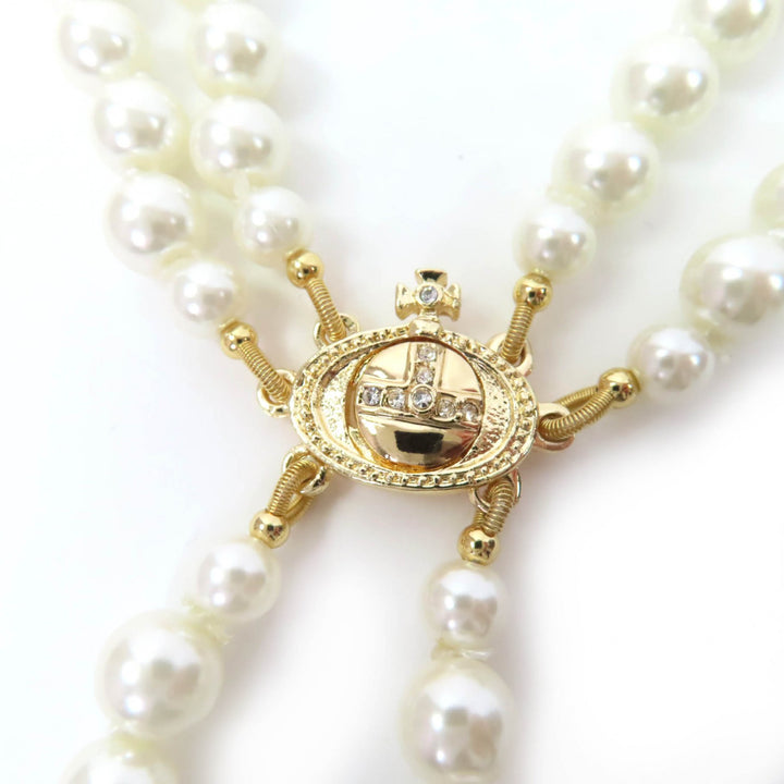 美品☆Vivienne Westwood ヴィヴィアンウエストウッド ブロークンパールチョーカ ラインストーン Fパール ネックレス ゴールド 箱付き